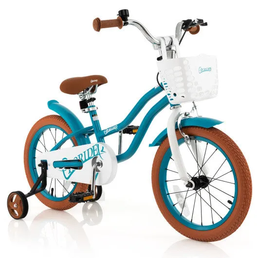 16 Inch Kids Bike with Front Handbrake and 2 Training Wheels-Turquoise