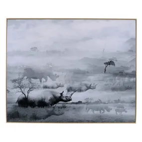 49 x 59 Framed Wall Art, Foggy Waterscape Print, Modern Gray, White, Black By Casagear Home