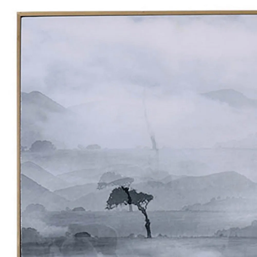 49 x 59 Framed Wall Art, Foggy Waterscape Print, Modern Gray, White, Black By Casagear Home