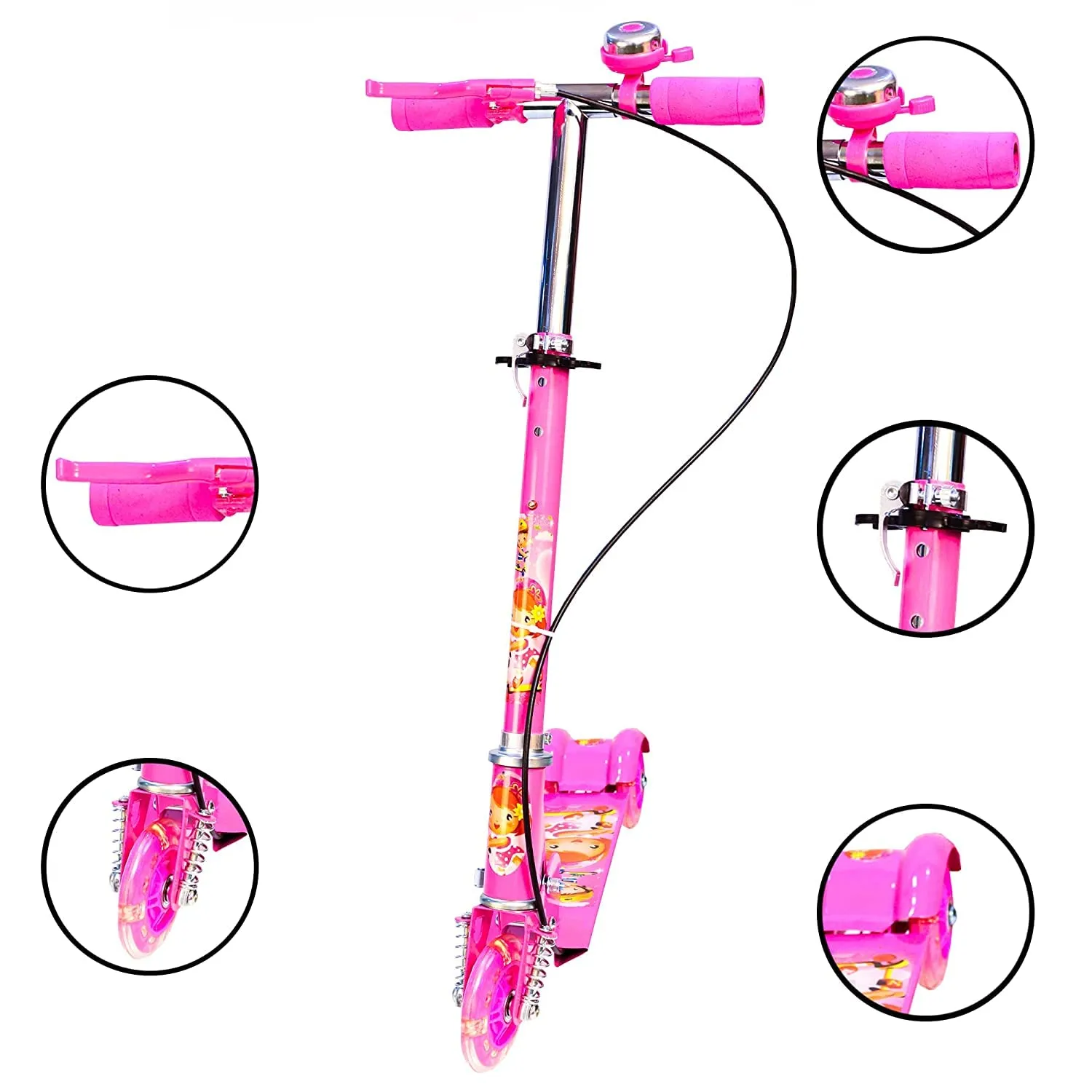 AYSIS 3-Wheeled Kick Scooter with Extra Wide LED Light Wheels, Any Height Adjustable Handlebar and Strong Thick Deck for Children from 3-14yrs, Weight Capacity 50 kgs Kick Scooter (Pink)