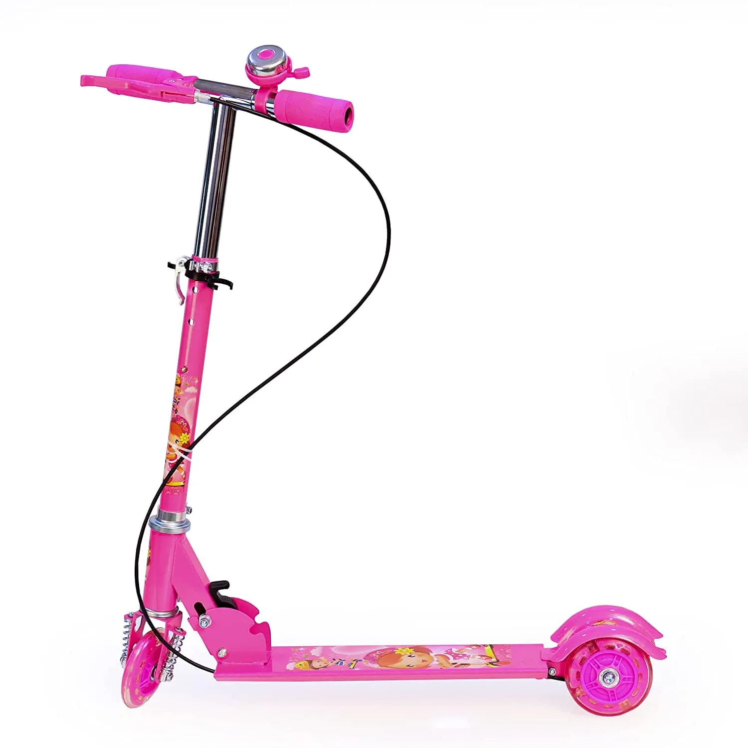 AYSIS 3-Wheeled Kick Scooter with Extra Wide LED Light Wheels, Any Height Adjustable Handlebar and Strong Thick Deck for Children from 3-14yrs, Weight Capacity 50 kgs Kick Scooter (Pink)