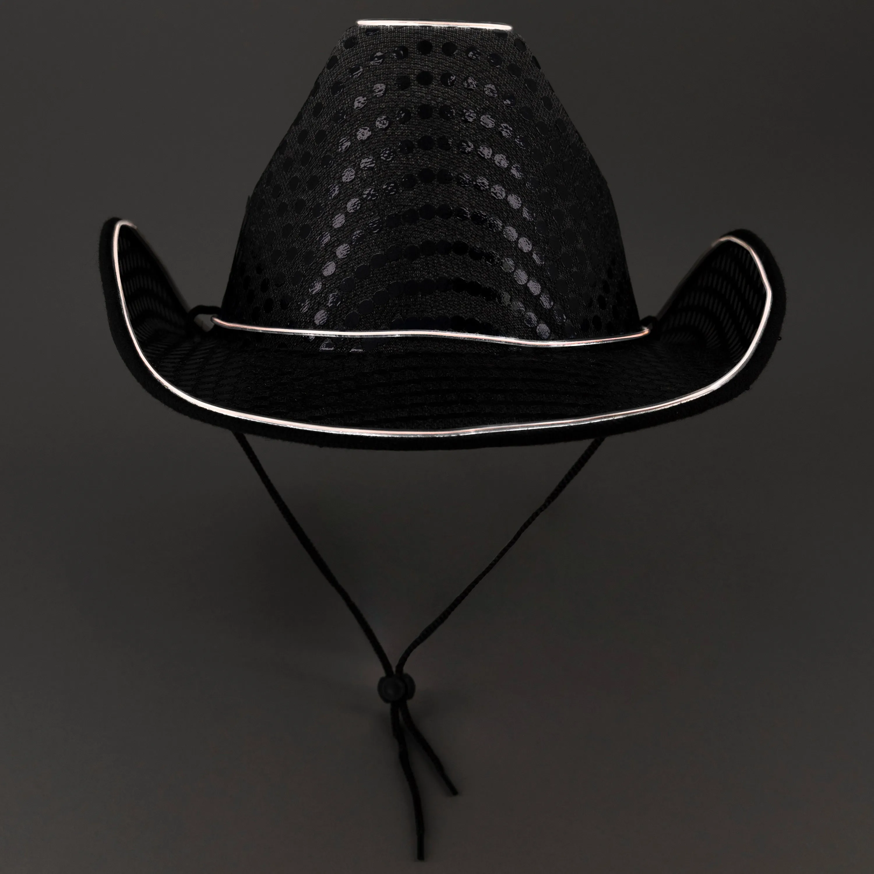 Black LED Flashing EL Wire Sequin Cowboy Party Hat - Pack of 24 Hats