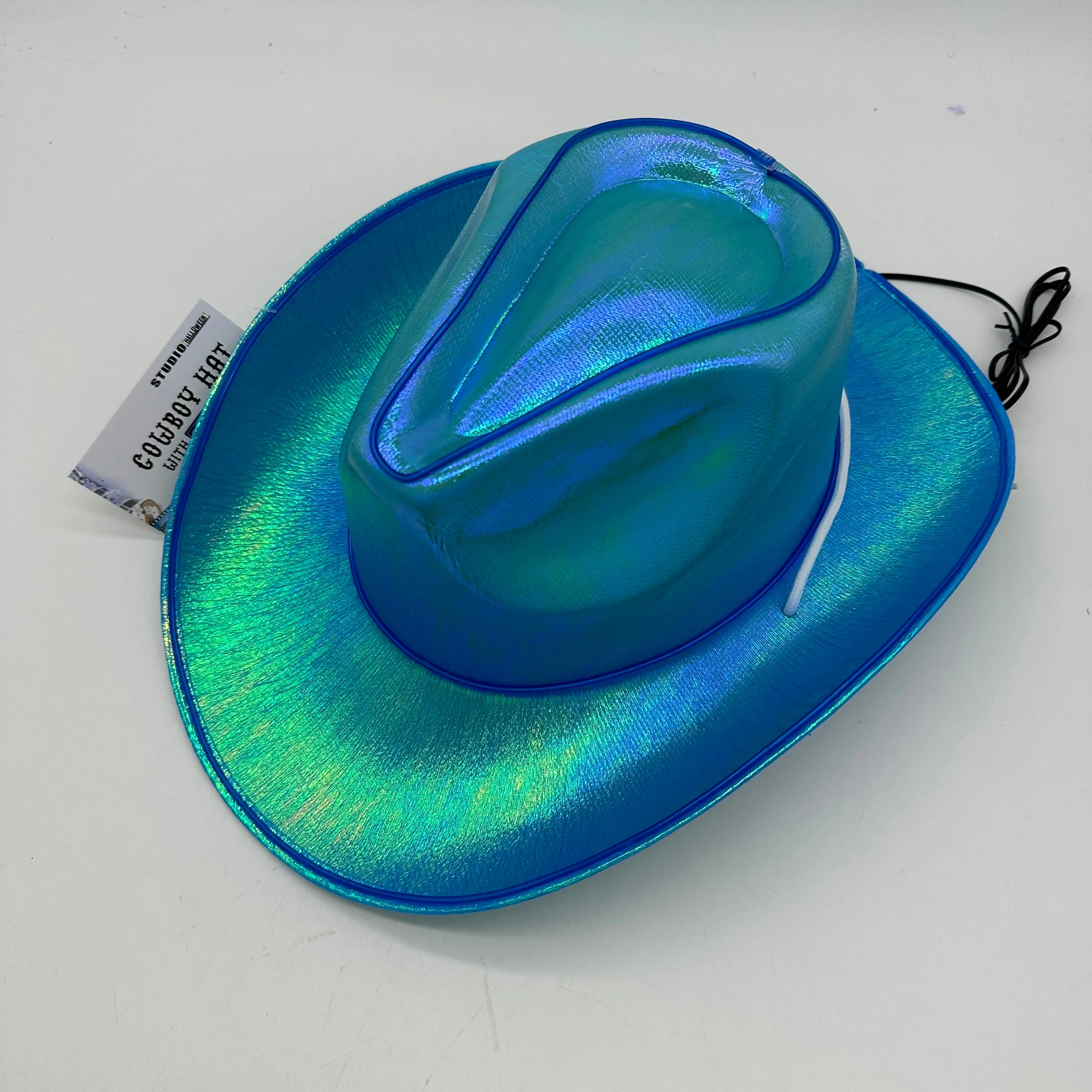 EL WIRE Light Up Iridescent Space Blue Cowboy Hat