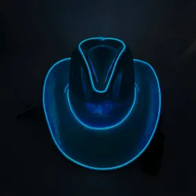 EL WIRE Light Up Iridescent Space Blue Cowboy Hat