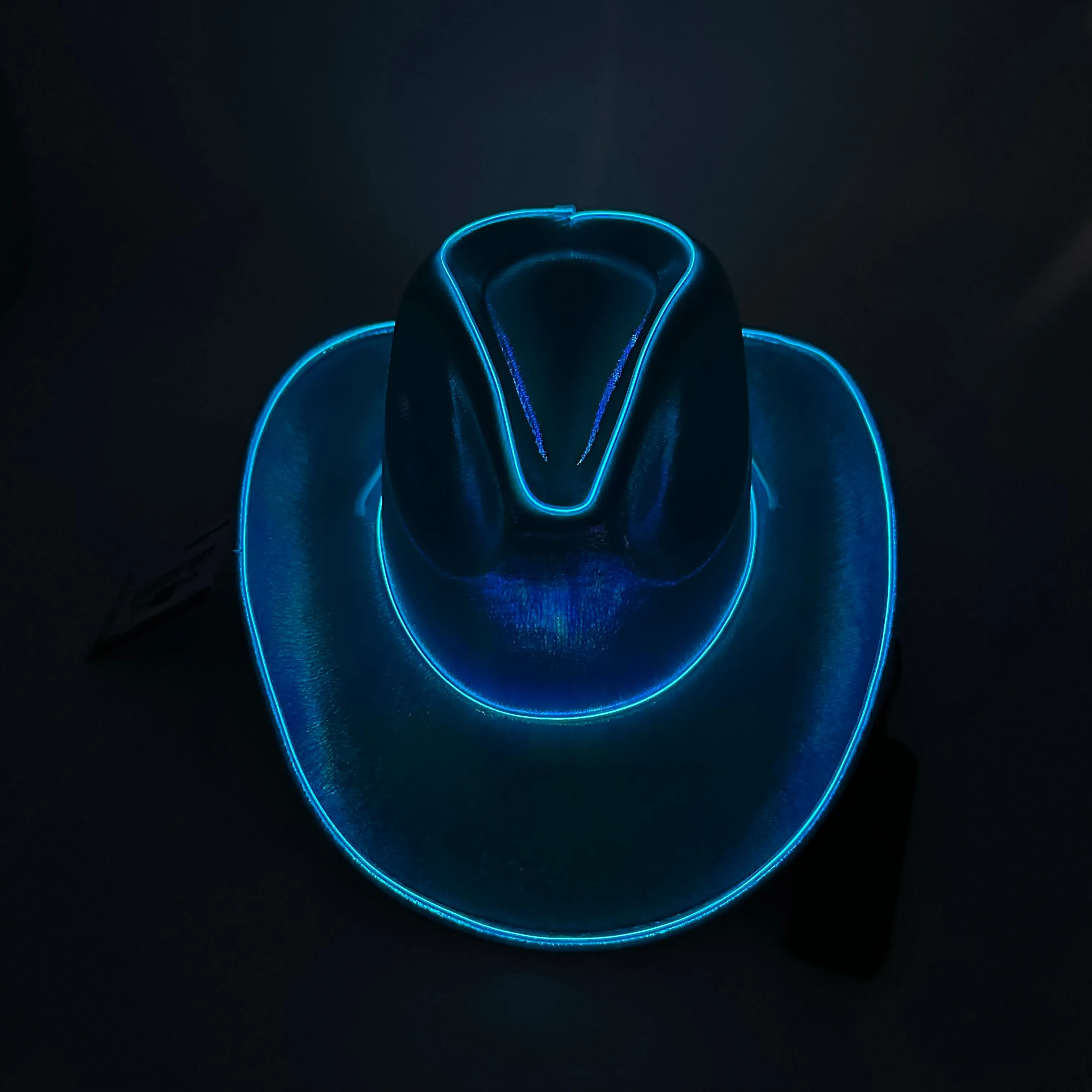 EL WIRE Light Up Iridescent Space Blue Cowboy Hat