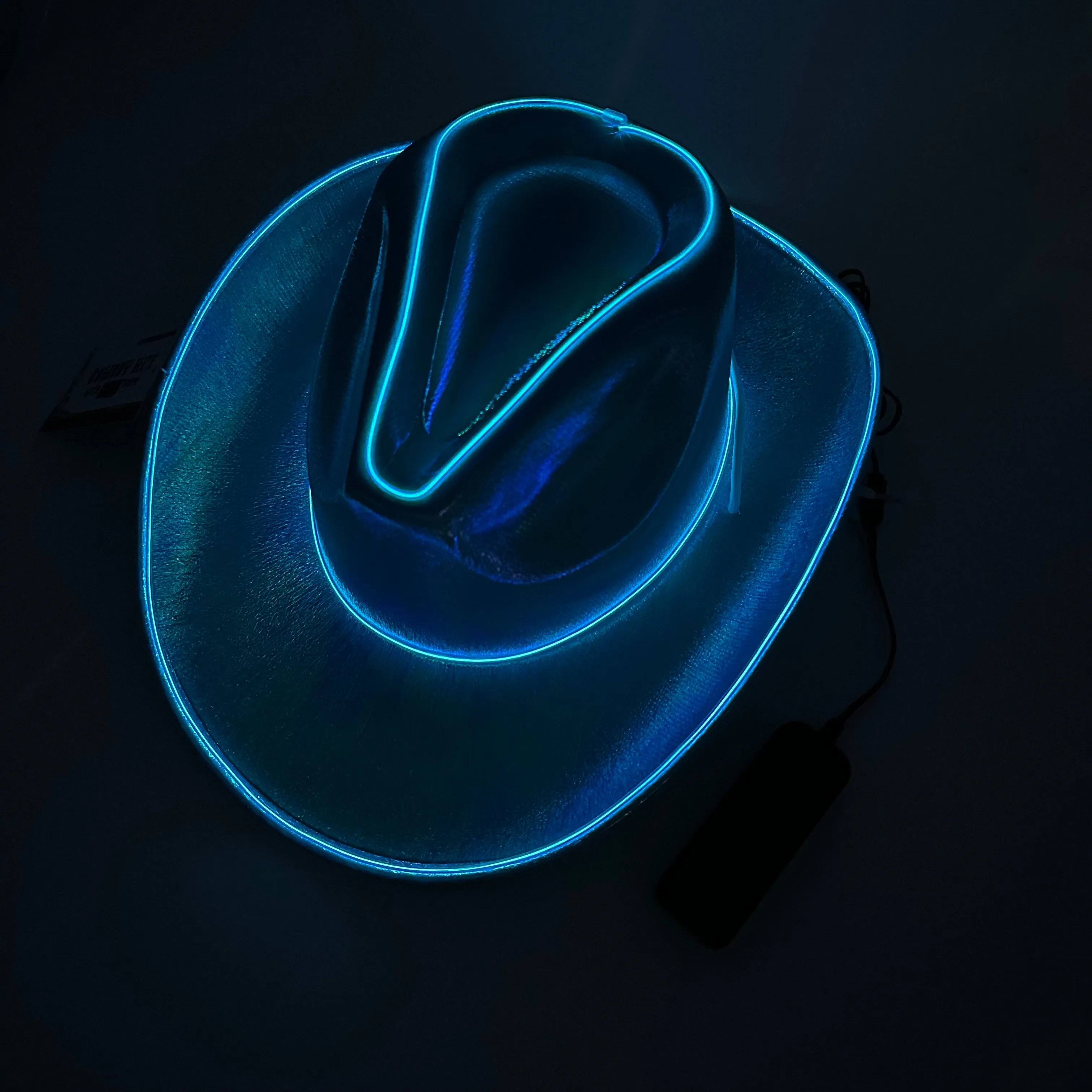 EL WIRE Light Up Iridescent Space Blue Cowboy Hat