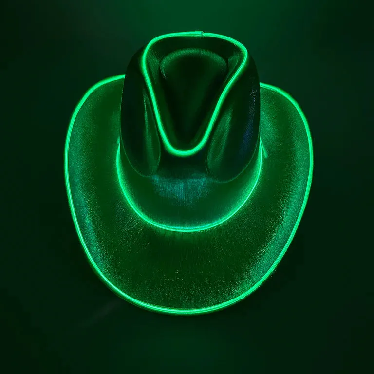 Green EL WIRE Light Up Iridescent Space Cowboy Hat - Pack of 18 Hats