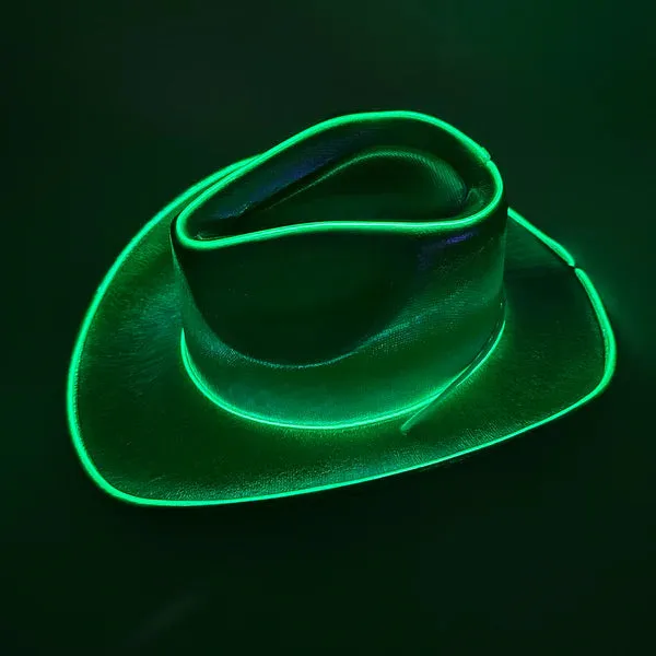 Green EL WIRE Light Up Iridescent Space Cowboy Hat - Pack of 18 Hats