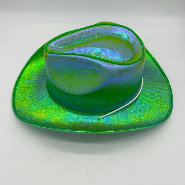 Green EL WIRE Light Up Iridescent Space Cowboy Hat - Pack of 18 Hats