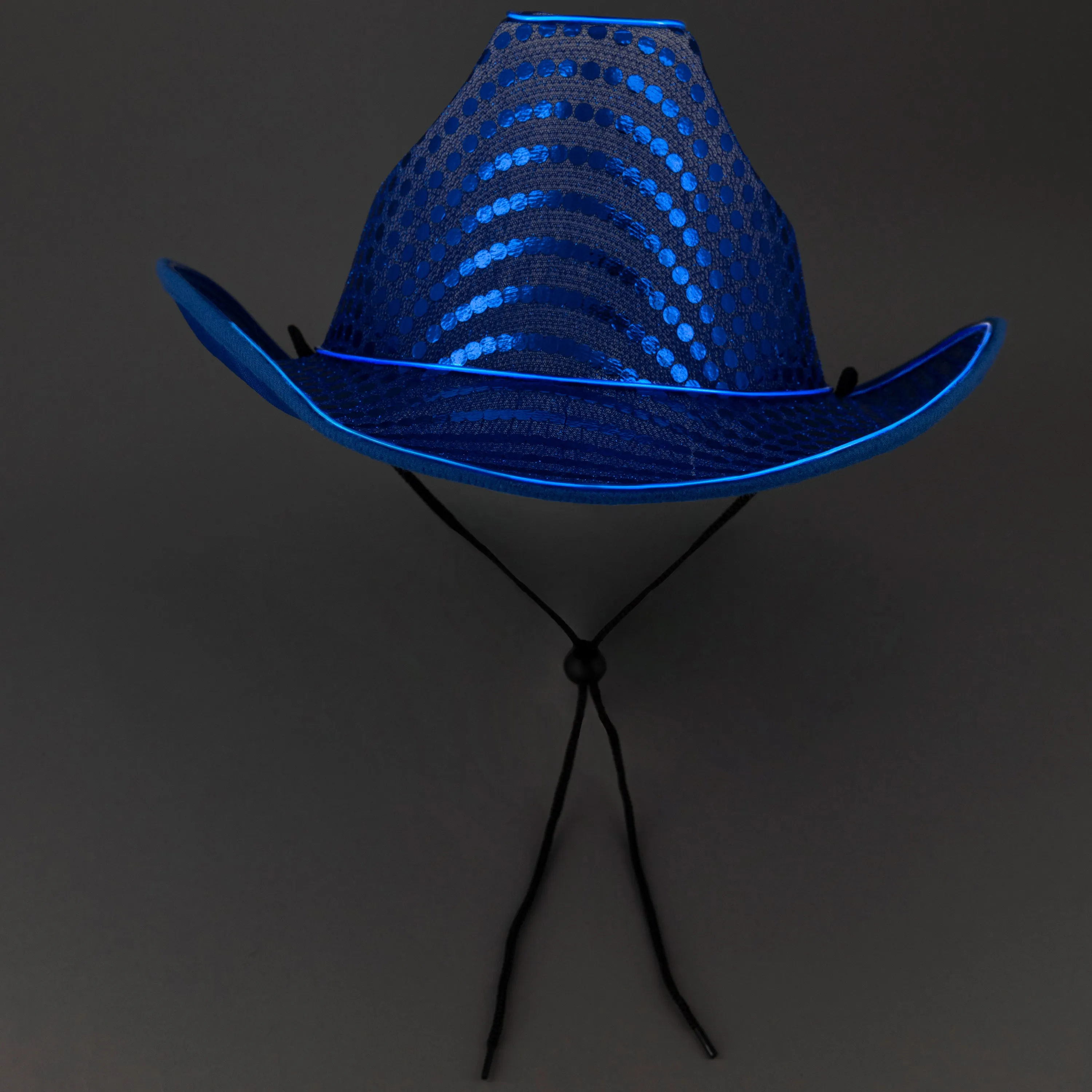 LED Flashing EL Wire Blue Sequin Cowboy Party Hat - Pack of 3 Hats