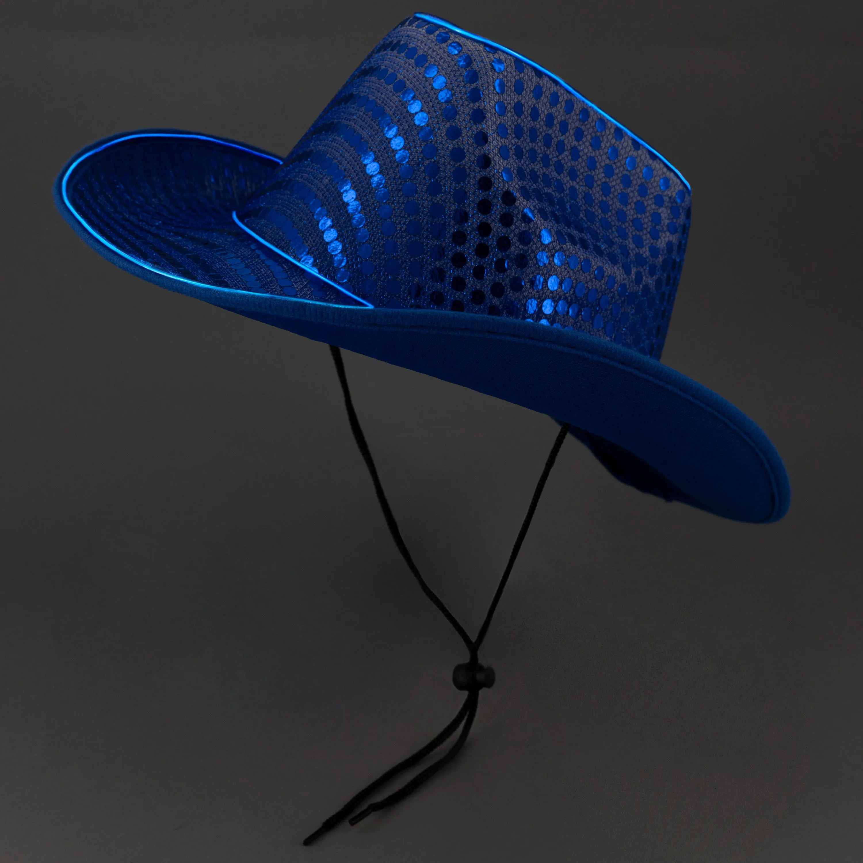 LED Flashing EL Wire Blue Sequin Cowboy Party Hat - Pack of 3 Hats