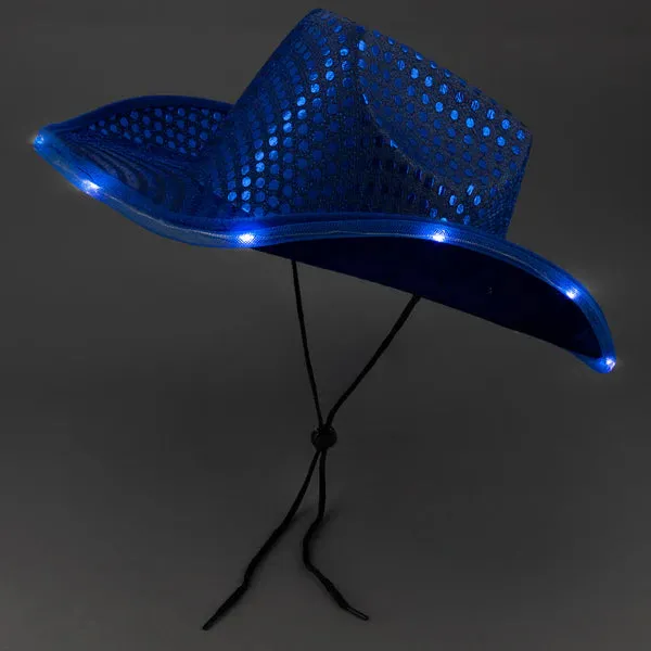 LED Light Up Flashing Sequin Blue & Pink Cowboy Hat - Pack of 2 Hats