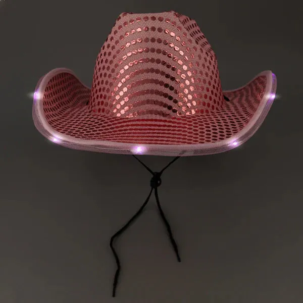 LED Light Up Flashing Sequin Blue & Pink Cowboy Hat - Pack of 2 Hats