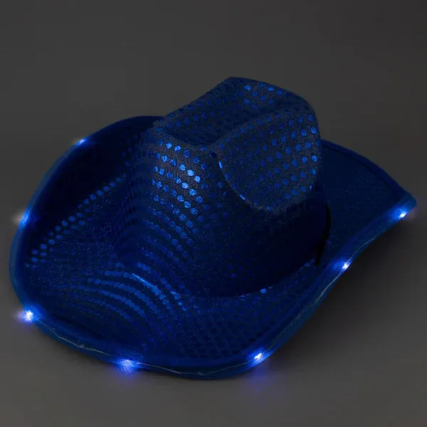 LED Light Up Flashing Sequin Blue & Pink Cowboy Hat - Pack of 2 Hats