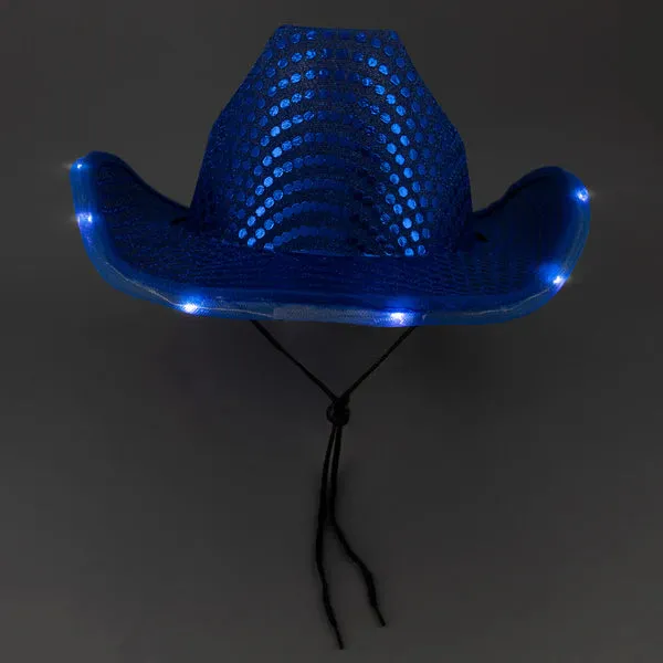 LED Light Up Flashing Sequin Blue & Pink Cowboy Hat - Pack of 2 Hats