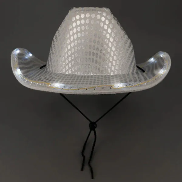 LED Light Up Flashing Sequin White & Blue Cowboy Hat - Pack of 2 Hats