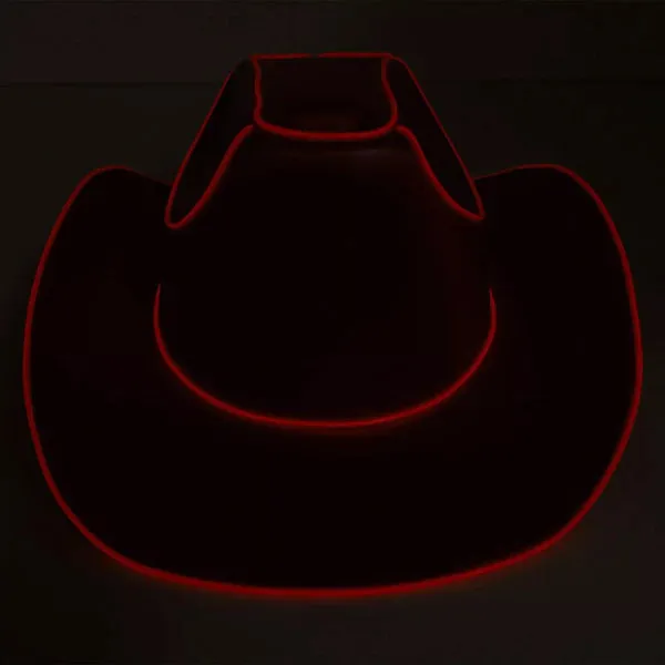 Red EL Wire Light Up Glow Plain Cowboy Hat - Pack of 2 Hats