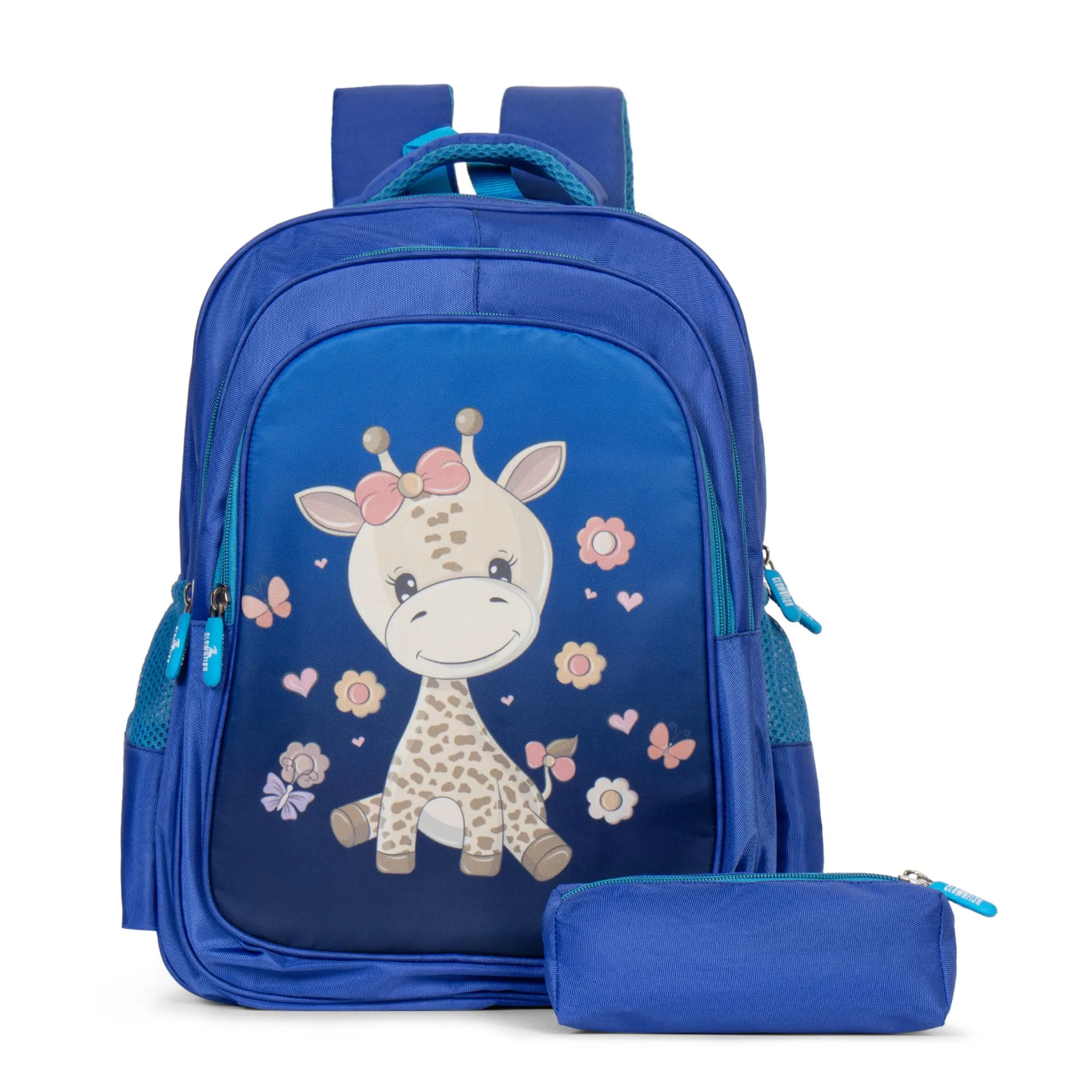 THE CLOWNFISH KidVenture Series Polyester 22 Litres Kids Backpack School Bag Daypack Sack Picnic Bag for Tiny Tots Child Age 5-7 years (Blue - Giraffe)