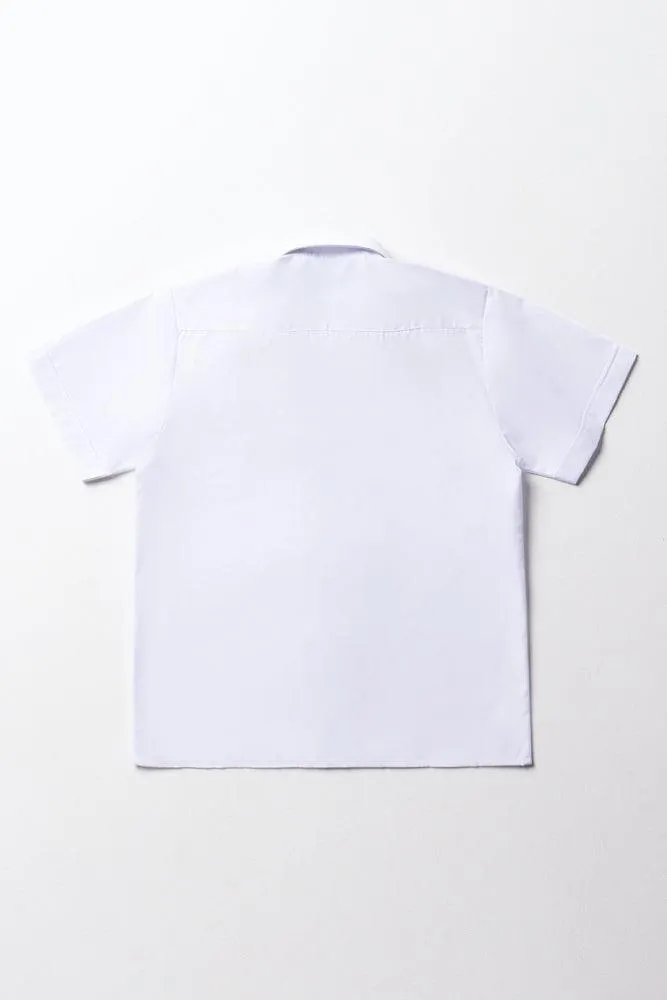 Unisex School Short Sleeve Collar Shirt White