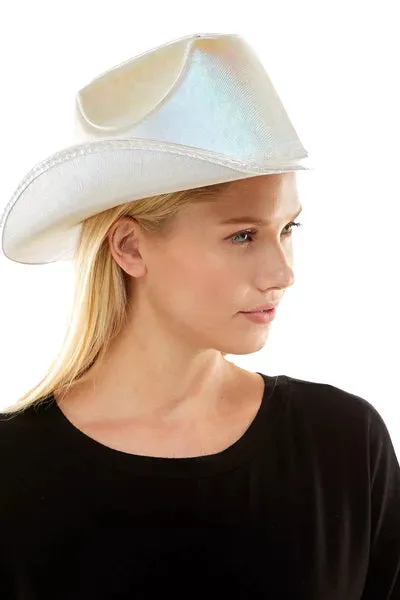 White EL Wire Light Up Glow Plain Cowboy Hat - Pack of 2 Hats