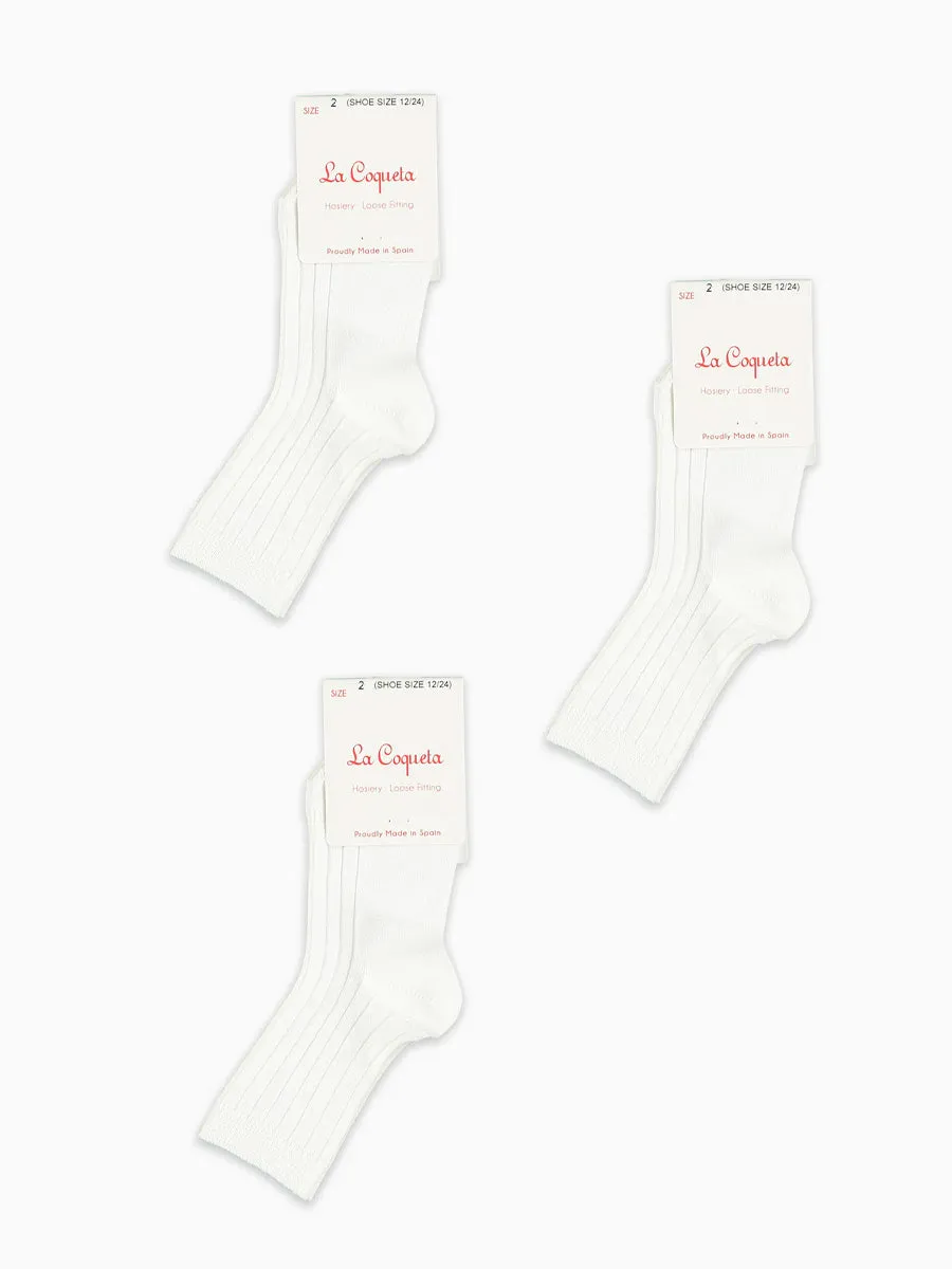 White Ribbed Short Kids Socks Set